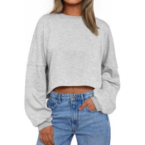 imageTrendy Queen Cropped Sweatshirts for Women Oversized Crewneck Sweaters Long Sleeve Tops Fall Winter Clothes 2024Grey