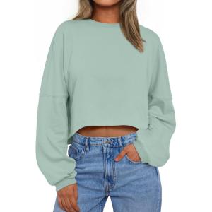 imageTrendy Queen Cropped Sweatshirts for Women Oversized Crewneck Sweaters Long Sleeve Tops Fall Winter Clothes 2024Lightgreen