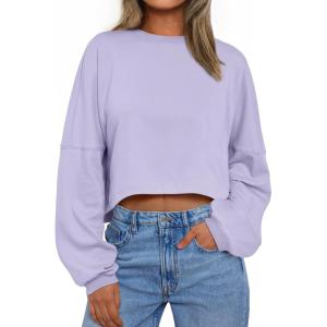 imageTrendy Queen Cropped Sweatshirts for Women Oversized Crewneck Sweaters Long Sleeve Tops Fall Winter Clothes 2024Lightpurple
