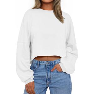 imageTrendy Queen Cropped Sweatshirts for Women Oversized Crewneck Sweaters Long Sleeve Tops Fall Winter Clothes 2024White