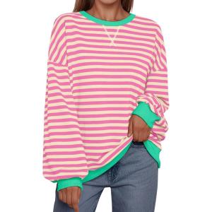 imageTrendy Queen Oversized Sweatshirt for Women 2024 Fall Crewneck Striped Long Sleeve Shirts Hoodies Preppy Top Y2K OutfitsPinkapricot