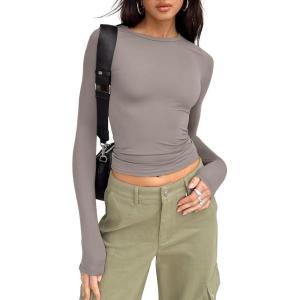 imageTrendy Queen Womens Long Sleeve Shirts Basic Crop Tops Tight Slim Fit Cute Teen Girls Fall Winter Y2k ClothesMocha