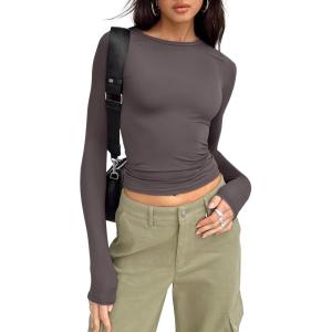imageTrendy Queen Womens Long Sleeve Shirts Basic Crop Tops Tight Slim Fit Cute Teen Girls Fall Winter Y2k ClothesNutmeg