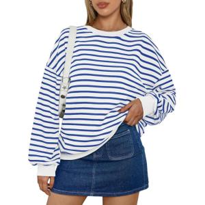 imageTrendy Queen Womens Oversized Crewneck Striped SweatshirtStriped Blue