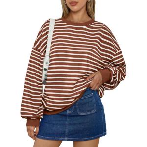 imageTrendy Queen Womens Oversized Crewneck Striped SweatshirtStriped Rust