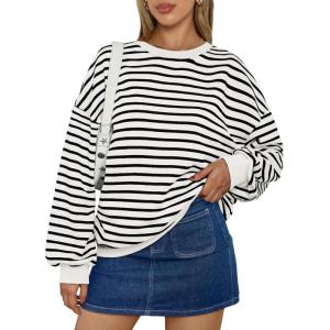 imageTrendy Queen Womens Oversized Crewneck Striped SweatshirtStriped White