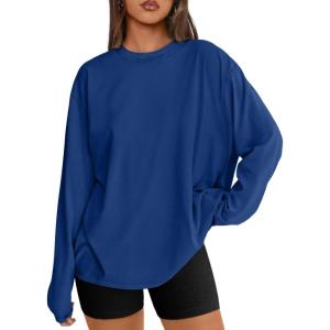 imageTrendy Queen Womens Oversized Long Sleeve T Shirts 2025 Basic Crewneck Tee Fall Tops Casual Workout Y2K ClothesBlue