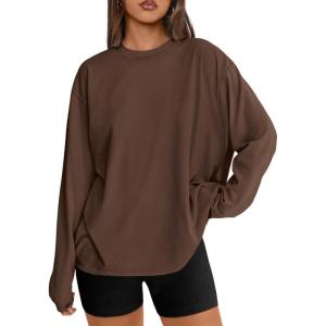imageTrendy Queen Womens Oversized Long Sleeve T Shirts 2025 Basic Crewneck Tee Fall Tops Casual Workout Y2K ClothesBrown