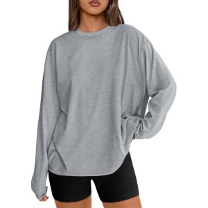 imageTrendy Queen Womens Oversized Long Sleeve T Shirts 2025 Basic Crewneck Tee Fall Tops Casual Workout Y2K ClothesGrey