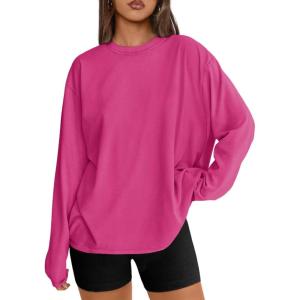 imageTrendy Queen Womens Oversized Long Sleeve T Shirts 2025 Basic Crewneck Tee Fall Tops Casual Workout Y2K ClothesHotpink