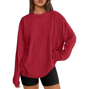 imageTrendy Queen Womens Oversized Long Sleeve T Shirts 2025 Basic Crewneck Tee Fall Tops Casual Workout Y2K ClothesRed
