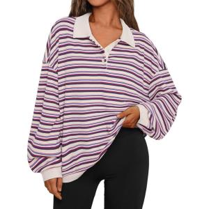 imageTrendy Queen Womens Oversized Striped Polo SweatshirtPorcelain Rugby Combo