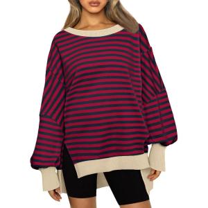 imageTrendy Queen Womens Oversized Sweatshirts Hoodies Crewneck Shirts Fall Outfits Teen Girls Y2k Winter ClothesStripedblack