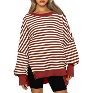 imageTrendy Queen Womens Oversized Sweatshirts Hoodies Crewneck Shirts Fall Outfits Teen Girls Y2k Winter ClothesStripedred