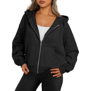 imageTrendy Queen Zip Up Hoodies For Women Cropped Sweatshirts Fall Fashion Outfits 2025 Y2k Fleece Teen Girls ClothesBlack