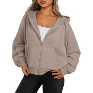 imageTrendy Queen Zip Up Hoodies For Women Cropped Sweatshirts Fall Fashion Outfits 2025 Y2k Fleece Teen Girls ClothesCoffee Grey