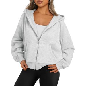 imageTrendy Queen Zip Up Hoodies For Women Cropped Sweatshirts Fall Fashion Outfits 2025 Y2k Fleece Teen Girls ClothesGrey