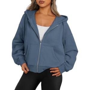 imageTrendy Queen Zip Up Hoodies For Women Cropped Sweatshirts Fall Fashion Outfits 2025 Y2k Fleece Teen Girls ClothesGrey Blue