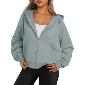 imageTrendy Queen Zip Up Hoodies For Women Cropped Sweatshirts Fall Fashion Outfits 2025 Y2k Fleece Teen Girls ClothesGrey Green