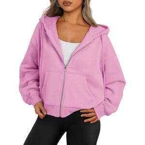 imageTrendy Queen Zip Up Hoodies For Women Cropped Sweatshirts Fall Fashion Outfits 2025 Y2k Fleece Teen Girls ClothesPink