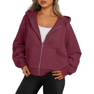 imageTrendy Queen Zip Up Hoodies For Women Cropped Sweatshirts Fall Fashion Outfits 2025 Y2k Fleece Teen Girls ClothesRed