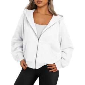 imageTrendy Queen Zip Up Hoodies For Women Cropped Sweatshirts Fall Fashion Outfits 2025 Y2k Fleece Teen Girls ClothesWhite