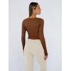imageTrendy Queen Womens Long Sleeve Shirts Crop Tops Basic Tight Slim Fit Y2K T Shirts Winter Clothes 2024Brown