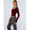 imageTrendy Queen Womens Long Sleeve Shirts Crop Tops Basic Tight Slim Fit Y2K T Shirts Winter Clothes 2024Burgundy