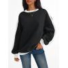 imageTrendy Queen Womens Oversized Sweatshirts Crewneck Hoodies Color Block Long Sleeve Pullover Fall Cute Top Fleece ClothesBlack