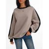 imageTrendy Queen Womens Oversized Sweatshirts Crewneck Hoodies Color Block Long Sleeve Pullover Fall Cute Top Fleece ClothesCoffeegrey