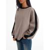 imageTrendy Queen Womens Oversized Sweatshirts Crewneck Hoodies Color Block Long Sleeve Pullover Fall Cute Top Fleece ClothesCoffeegrey