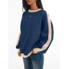 imageTrendy Queen Womens Oversized Sweatshirts Crewneck Hoodies Color Block Long Sleeve Pullover Fall Cute Top Fleece ClothesNavyblue
