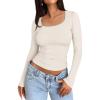 imageTrendy Queen Womens Long Sleeve Shirts Crop Tops Basic Tight Slim Fit Y2K T Shirts Winter Clothes 2024Light Apricot