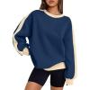 imageTrendy Queen Womens Oversized Sweatshirts Crewneck Hoodies Color Block Long Sleeve Pullover Fall Cute Top Fleece ClothesNavyblue