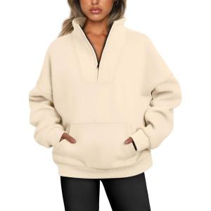 imageTrendy Queen Sweatshirts Half Zip Pullover Quarter Zip Oversized Hoodies Sweaters Comfy Fall Outfits 2025 Y2K Winter ClothesApricot