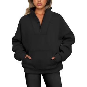 imageTrendy Queen Sweatshirts Half Zip Pullover Quarter Zip Oversized Hoodies Sweaters Comfy Fall Outfits 2025 Y2K Winter ClothesBlack