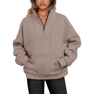 imageTrendy Queen Sweatshirts Half Zip Pullover Quarter Zip Oversized Hoodies Sweaters Comfy Fall Outfits 2025 Y2K Winter ClothesCoffee Grey