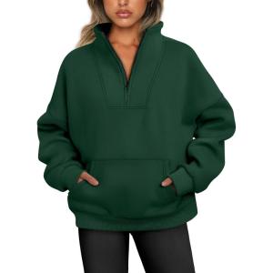 imageTrendy Queen Sweatshirts Half Zip Pullover Quarter Zip Oversized Hoodies Sweaters Comfy Fall Outfits 2025 Y2K Winter ClothesDarkgreen