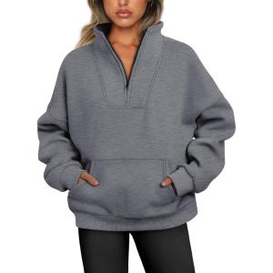 imageTrendy Queen Sweatshirts Half Zip Pullover Quarter Zip Oversized Hoodies Sweaters Comfy Fall Outfits 2025 Y2K Winter ClothesDarkgrey