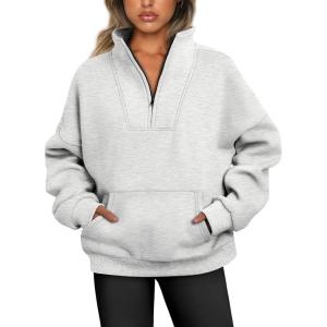 imageTrendy Queen Sweatshirts Half Zip Pullover Quarter Zip Oversized Hoodies Sweaters Comfy Fall Outfits 2025 Y2K Winter ClothesGrey