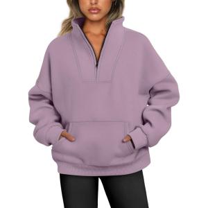 imageTrendy Queen Sweatshirts Half Zip Pullover Quarter Zip Oversized Hoodies Sweaters Comfy Fall Outfits 2025 Y2K Winter ClothesGreypurple