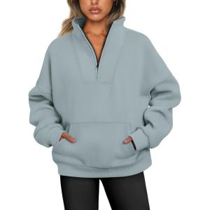 imageTrendy Queen Sweatshirts Half Zip Pullover Quarter Zip Oversized Hoodies Sweaters Comfy Fall Outfits 2025 Y2K Winter ClothesLight Green