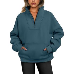 imageTrendy Queen Sweatshirts Half Zip Pullover Quarter Zip Oversized Hoodies Sweaters Comfy Fall Outfits 2025 Y2K Winter ClothesNavy