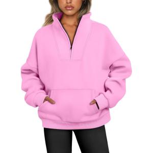 imageTrendy Queen Sweatshirts Half Zip Pullover Quarter Zip Oversized Hoodies Sweaters Comfy Fall Outfits 2025 Y2K Winter ClothesPink