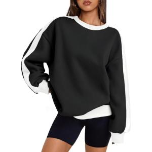 imageTrendy Queen Womens Oversized Sweatshirts Crewneck Hoodies Color Block Long Sleeve Pullover Fall Cute Top Fleece ClothesBlack