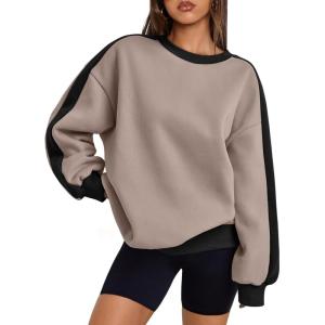 imageTrendy Queen Womens Oversized Sweatshirts Crewneck Hoodies Color Block Long Sleeve Pullover Fall Cute Top Fleece ClothesCoffeegrey