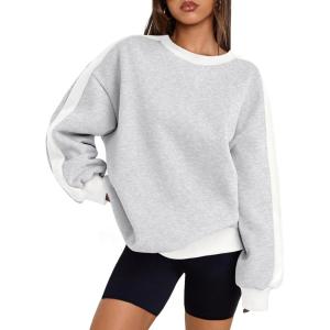 imageTrendy Queen Womens Oversized Sweatshirts Crewneck Hoodies Color Block Long Sleeve Pullover Fall Cute Top Fleece ClothesGrey