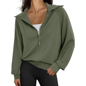 imageTrendy Queen Womens Oversized Sweatshirts Half Zip Pullover Long Sleeve Quarter Zip Hoodies Teen Girls Fall Y2K ClothesArmygreen