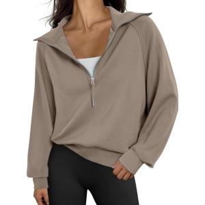 imageTrendy Queen Womens Oversized Sweatshirts Half Zip Pullover Long Sleeve Quarter Zip Hoodies Teen Girls Fall Y2K ClothesCoffeegrey