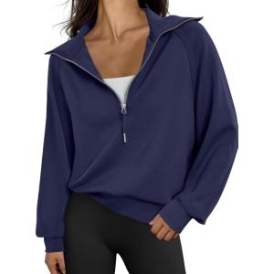 imageTrendy Queen Womens Oversized Sweatshirts Half Zip Pullover Long Sleeve Quarter Zip Hoodies Teen Girls Fall Y2K ClothesDarkblue